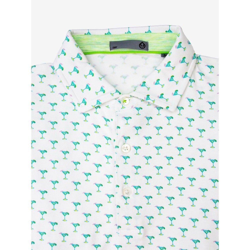 Tasc Cloud Polo Shirt NWT Mens Small Cheers Cocktail Print Golf Performance